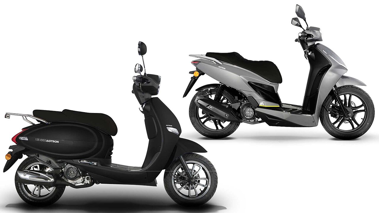 Die beiden Motron 125-er Roller mit Verbrennermotor hören auf die Modellnamen Ideo (links) und Ventura.