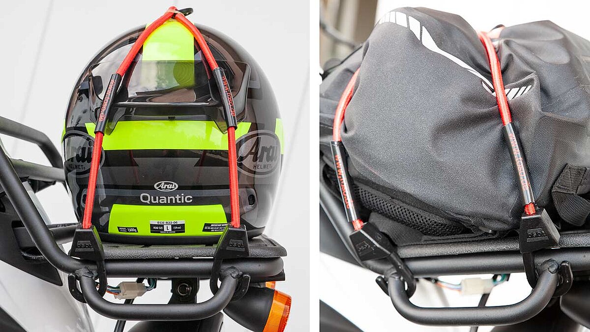 Das Spanngurt-Sortiment von toso steht für eine Material-schonende Sicherung des gängigsten Transportguts auf dem Motorrad.