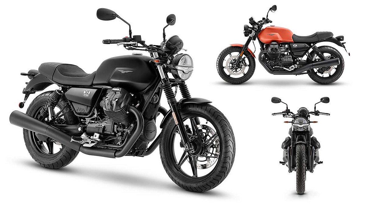 Die Moto Guzzi V7 des Modelljahres 2021, hier in der Version „Stone“, die zunächst in Schwarz, Blau und Kupferrot bestellbar sein wird.
