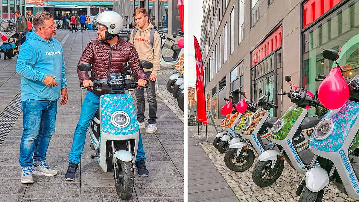 Elektromobilität unmittelbar erlebbar machen - das hat sich der Bremer NIU-Shop auf die Beachflags geschrieben.