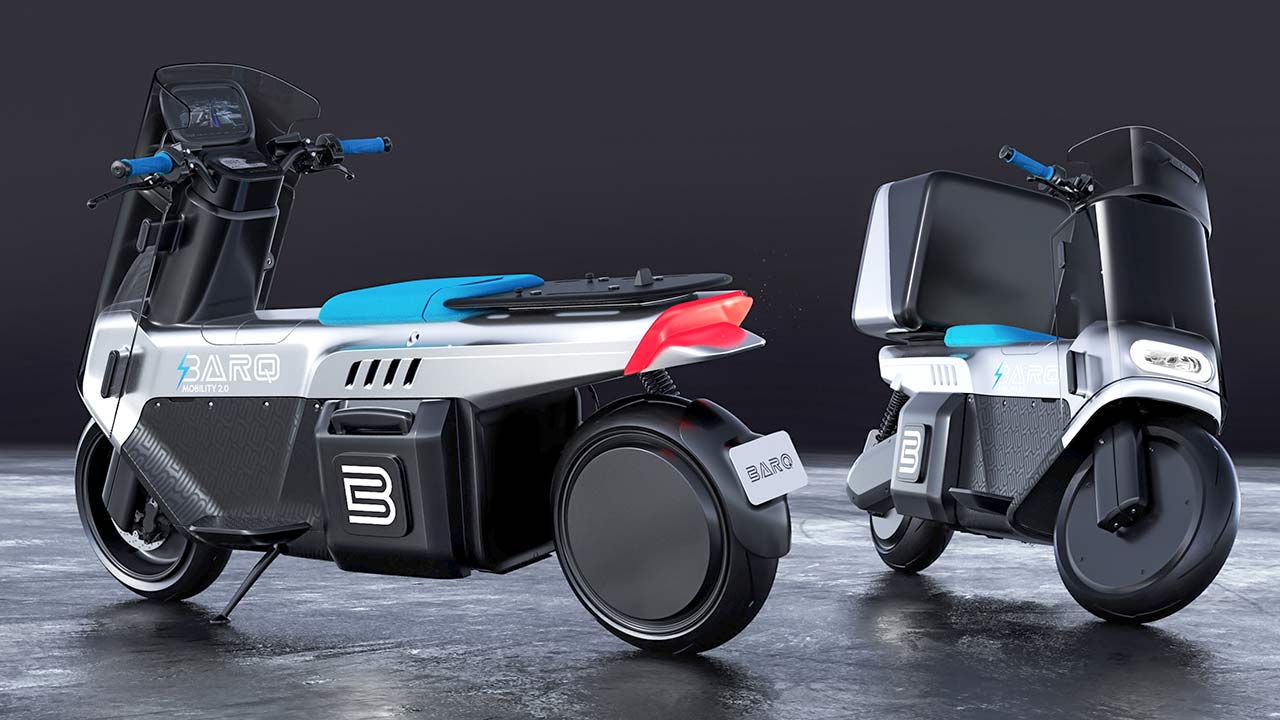 Futuristisch gezeichnet, nahezu 100 km/h schnell: Der E-Lieferroller „Renamax“ des in den Emiraten angesiedelten Herstellers Barq